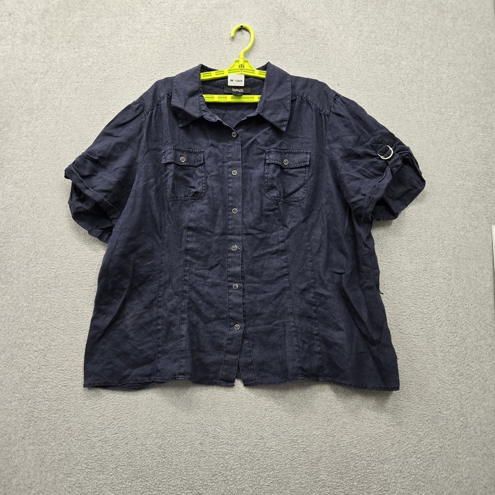 Style & Co. Women Button Up Shirt 24W Navy 100% Linen Collared Short Sleeve